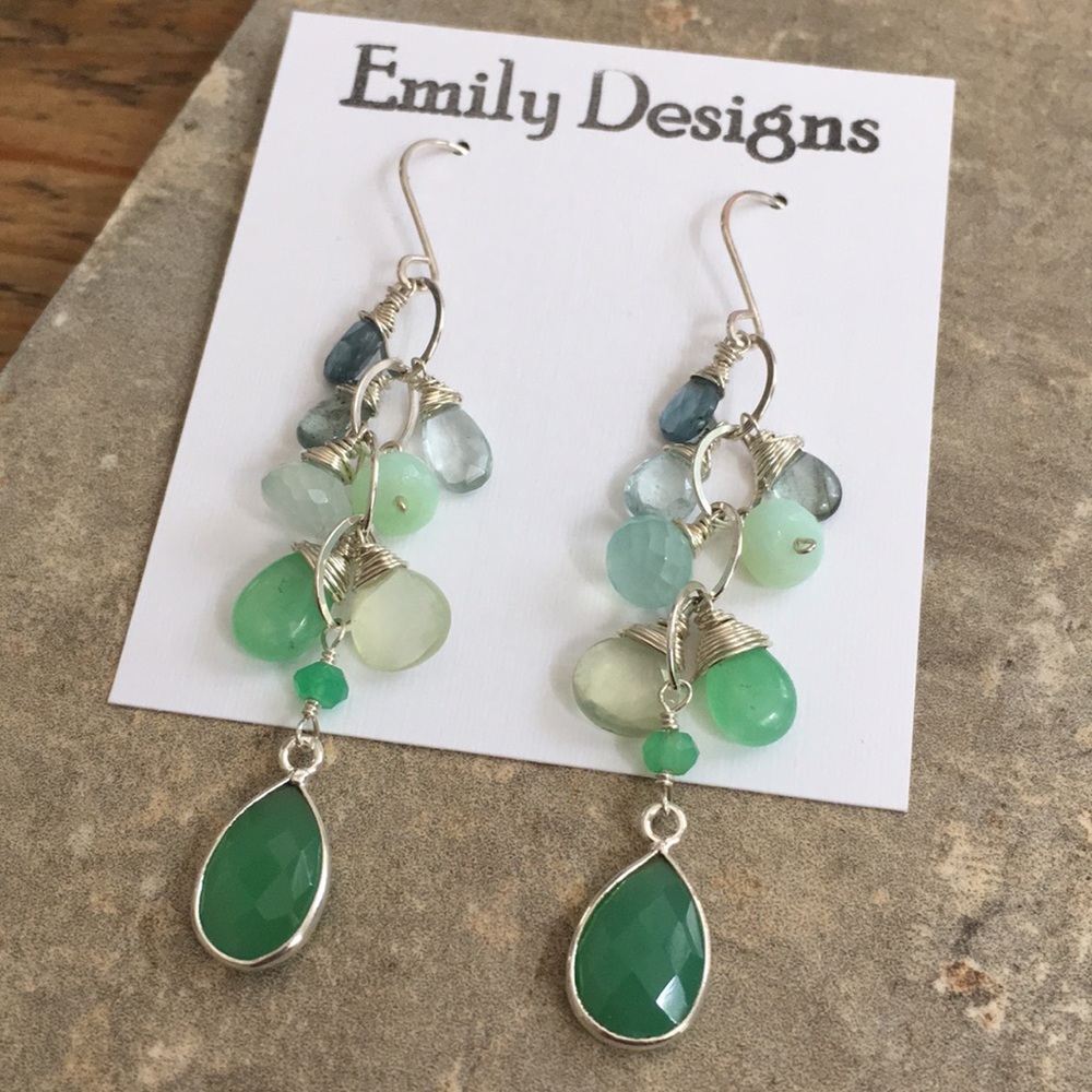 Chrysoprase cluster earrings sterling